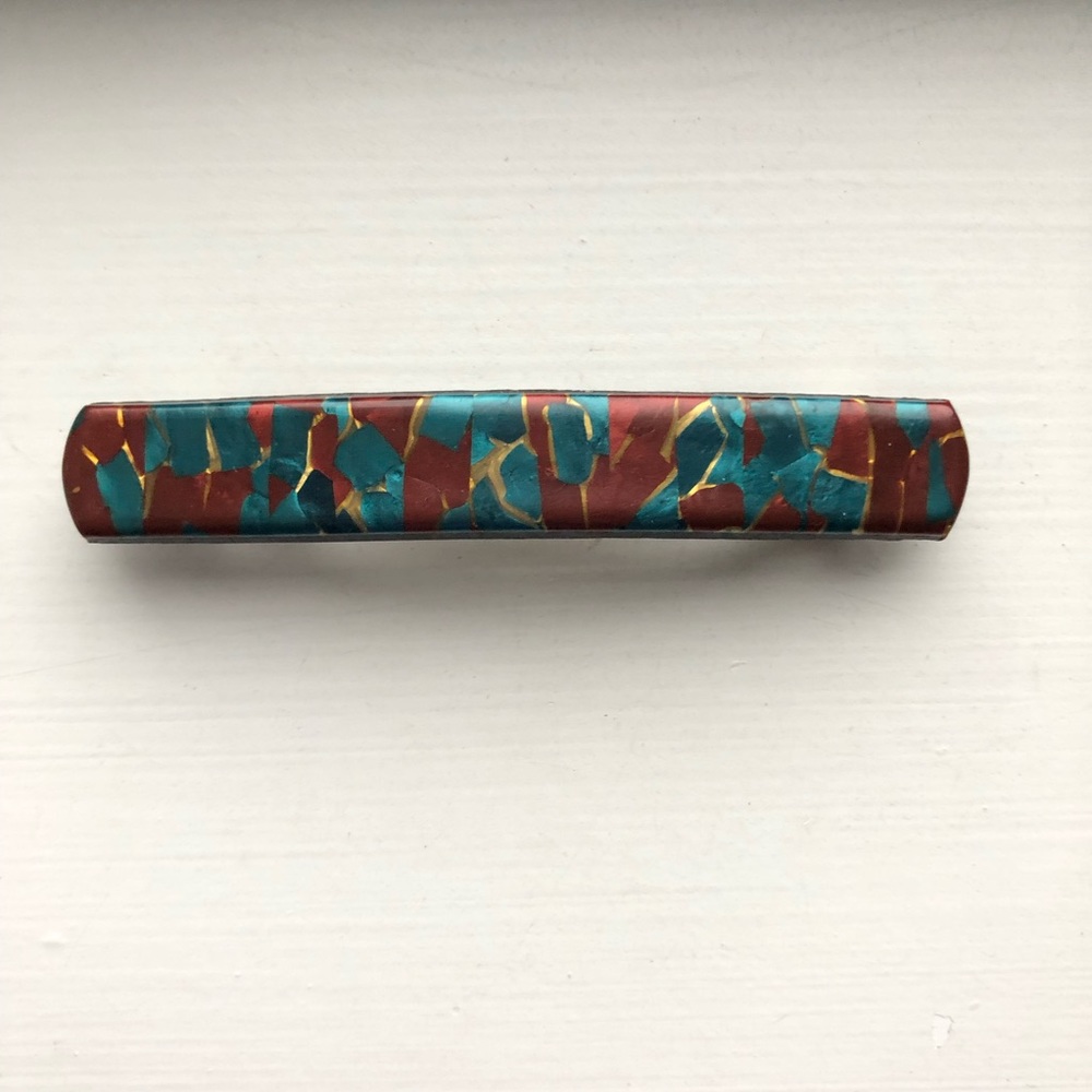Vintage red & blue paint chip barrette hair clip - Picture 6 of 6